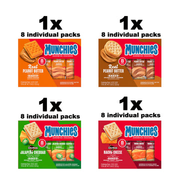 Munchies Baked Sandwich Crackers Variety Pack, Cheese Peanut Butter, Toast Peanut Butter, Doritos Nacho Cheese, and Doritos Jala