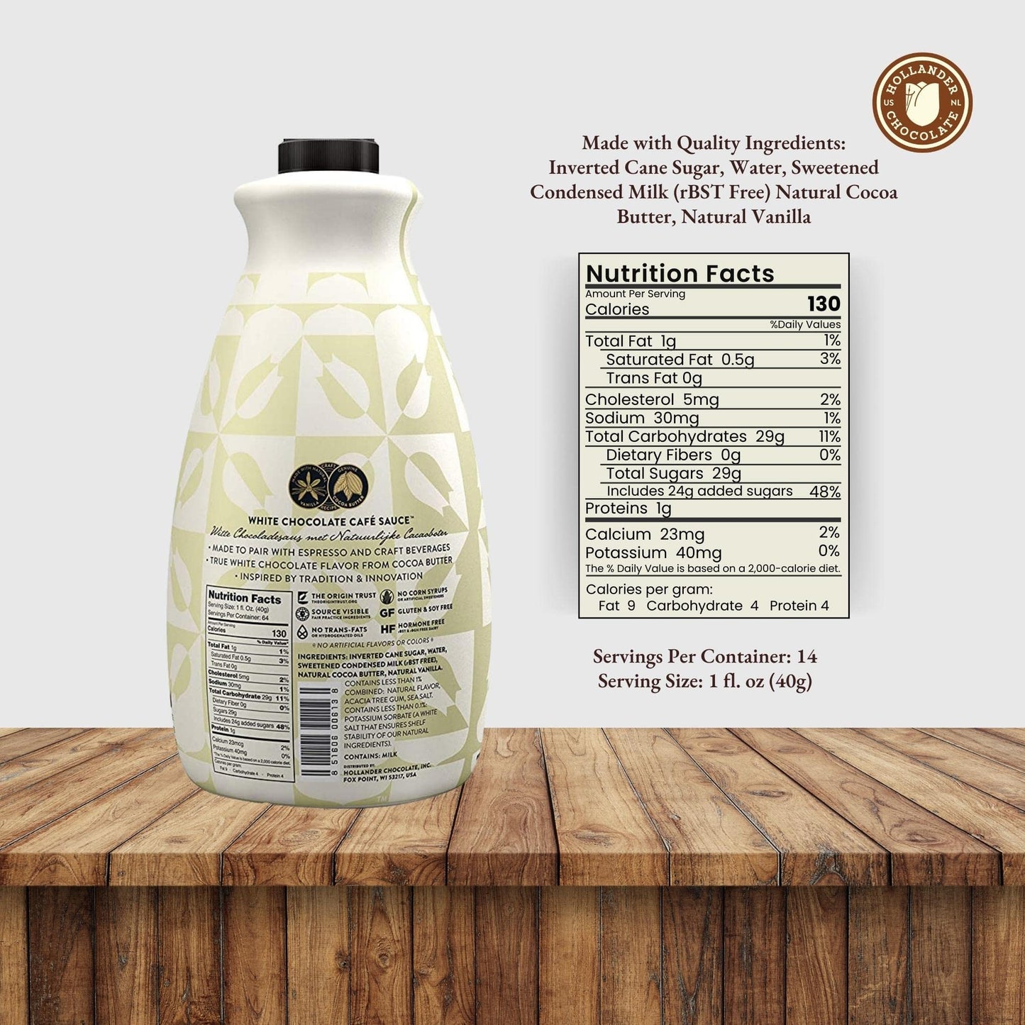 White Chocolate Caf   Sauce By Hollander Chocolate Co. | Gourmet White Chocolate Sauce With Real Cocoa Butter For The Profession