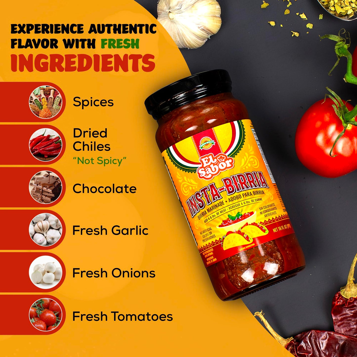 EL SABOR PRODUCTS Birria Adobo Sauce - Gourmet Mix for Tacos & Stew - 16oz Glass Bottle