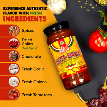 EL SABOR PRODUCTS Birria Adobo Sauce - Gourmet Mix for Tacos & Stew - 16oz Glass Bottle