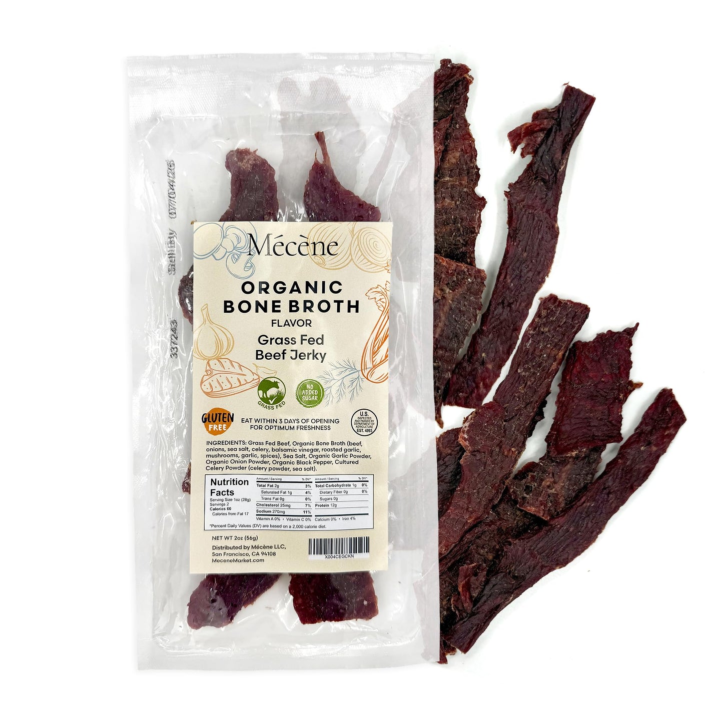 Organic Bone Broth - Grass Fed and Sugar FREE Beef Jerky | Low Calorie Snack, Keto Snack, High Protein Snacks- Quick Meals, Beef