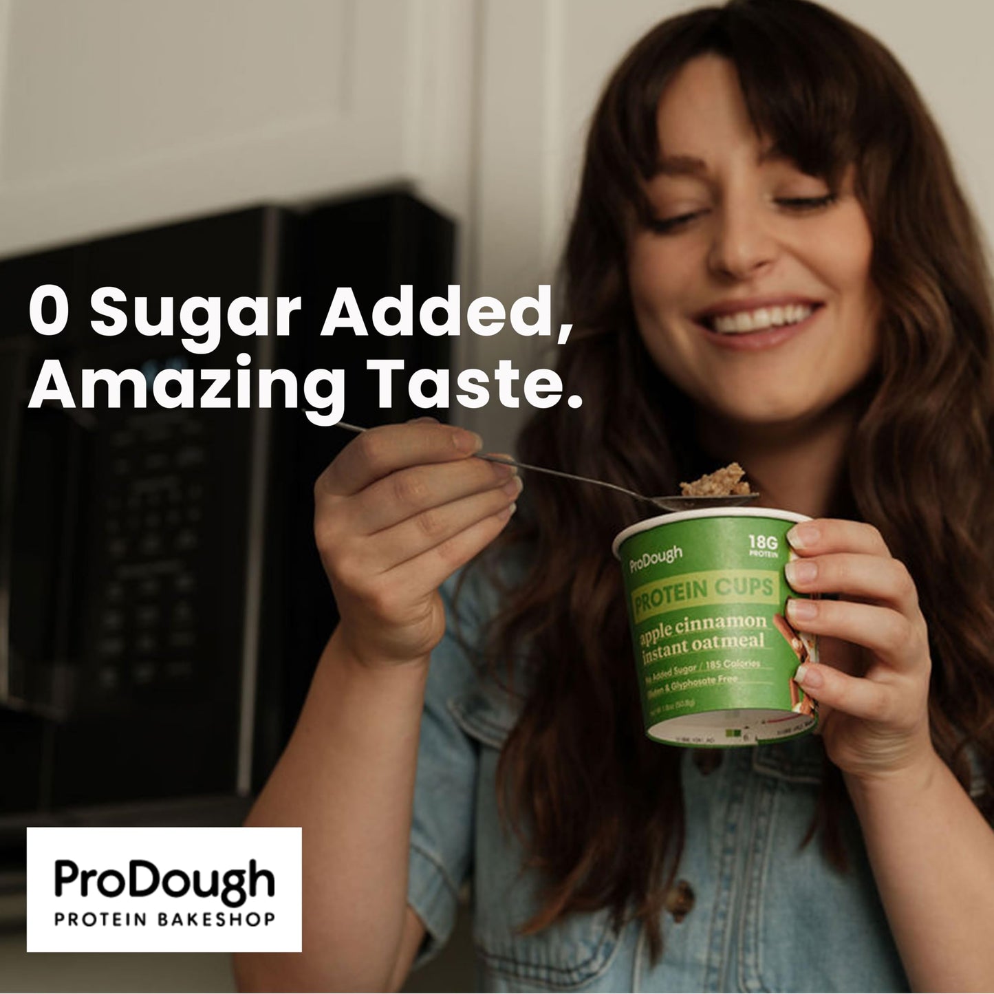 ProDough High Protein Instant Oatmeal Cup, 18g Protein, Low Carb, No Added Sugars, 12pk, Apple Cinnamon