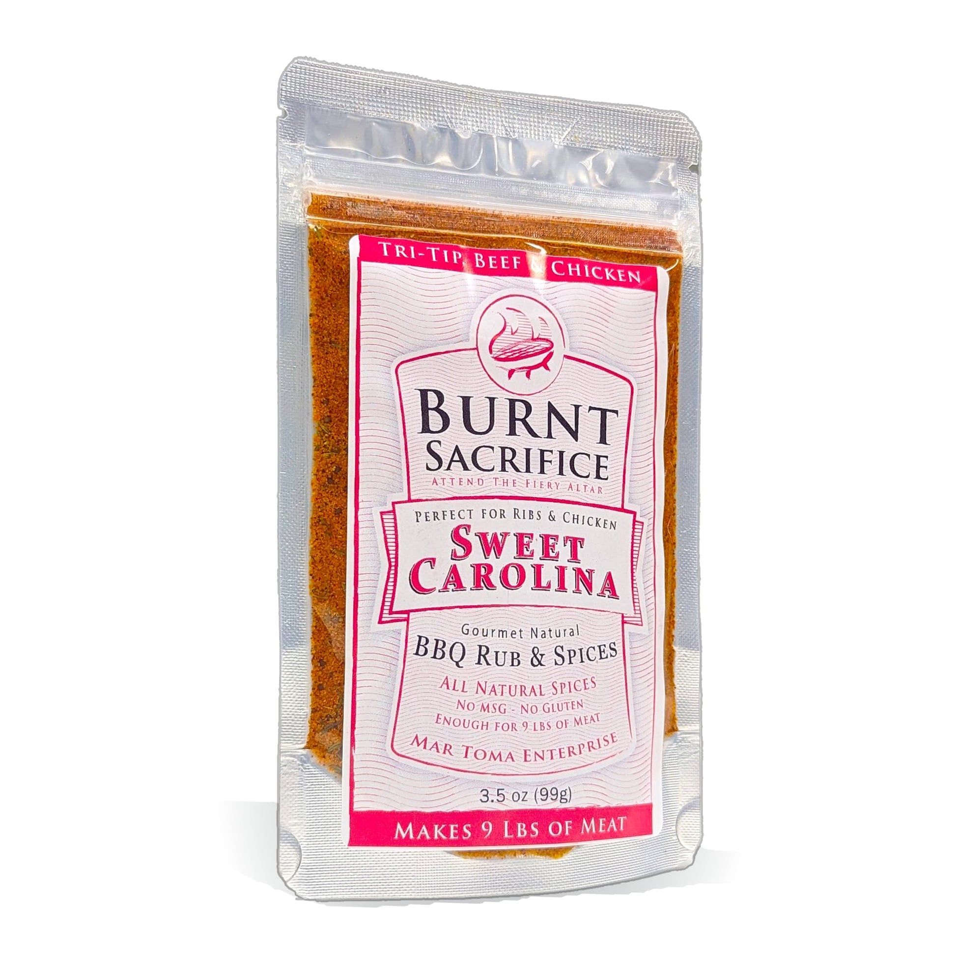 Burnt Sacrifice Sweet Carolina Style Gourmet BBQ Spice Dry Rub seasonings (3.5 Ounce Bag Makes Over 20 Pounds) Pork Ribs Chops C