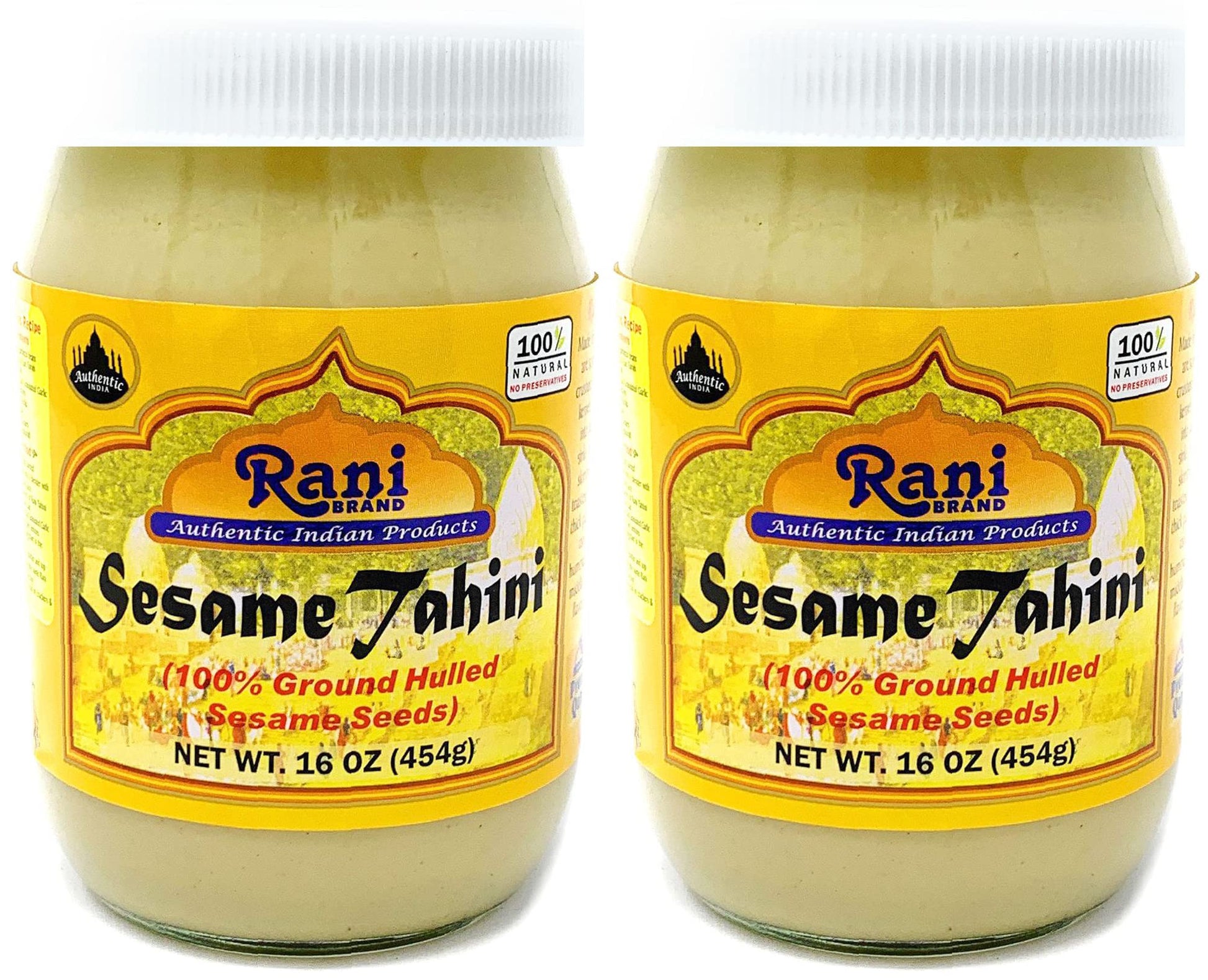 Rani Sesame Tahini (Sesame Butter) 16oz (1lb) 454g, Pack of 2, Glass Jar, Vegan, No added sugar, No Sodium ~ Gluten Free | NON-G