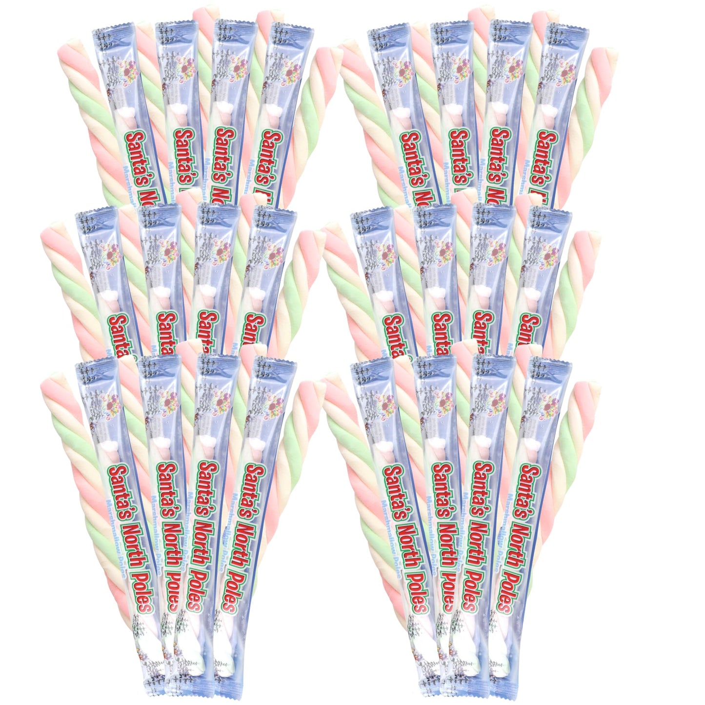 Sweetzo North Pole Marshmallow Poles, Individually Wrapped, Christmas 2024 Stocking Stuffer, Pack of 3, 8 Candies Each