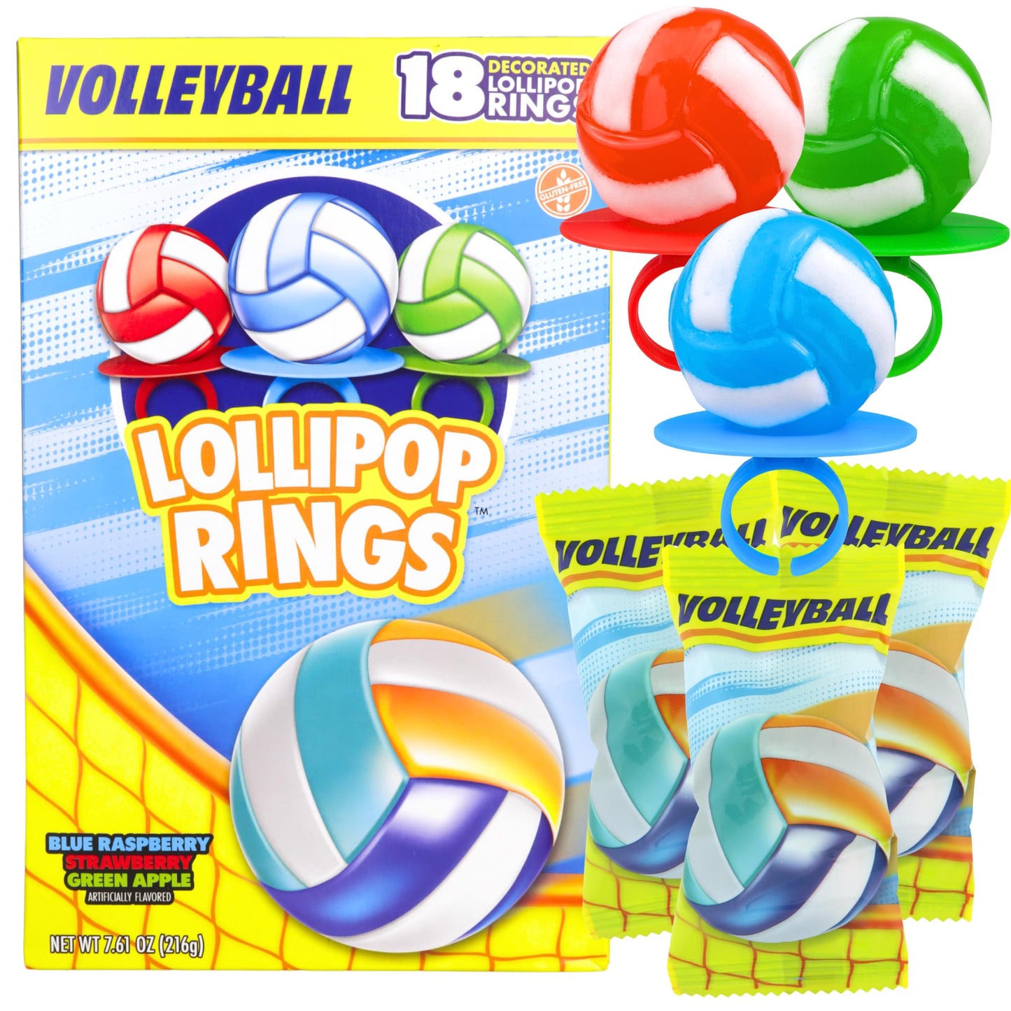 Imaginings 3 Volleyball Lollipop Rings, Birthday Party Favors, Goodie Bags, and Team Parties, Box of 18