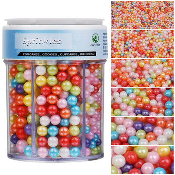 Rainbow Sprinkles for Cake Decorating, 11Oz 6 Sizes Pearl Sprinkles for Cake Cupcake Ice Cream Donuts Cookie Baking Toppings
