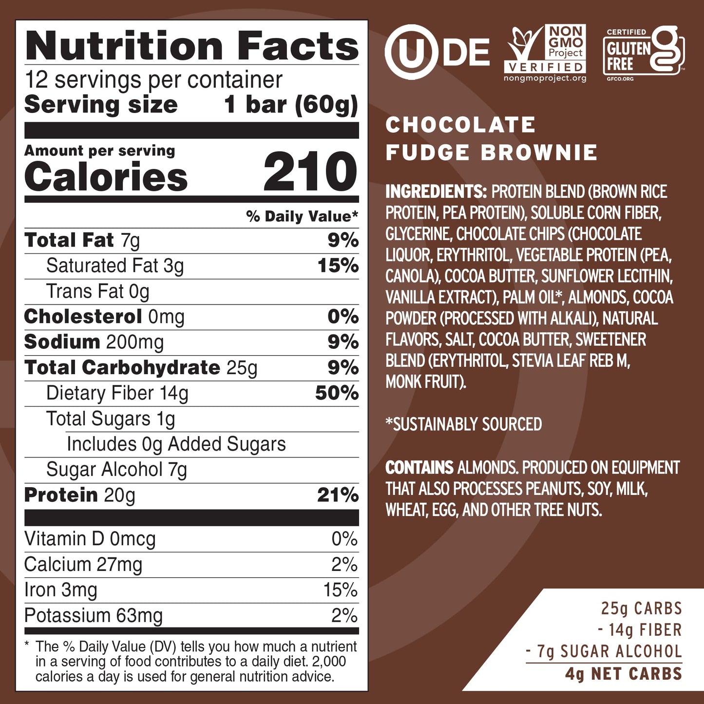 No Cow High Protein Bars, Chocolate Fudge Brownie - Healthy Snacks, 20g Vegan Protein, High Fiber, Low Sugar, Keto Friendly, Dai
