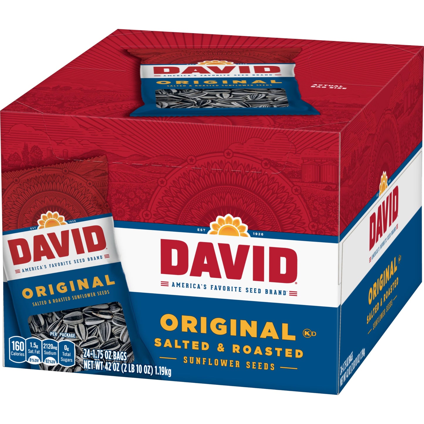David Roasted And Salted Sunfower Seeds, Original Flavor, 1.75Oz. (Pack Of 24)