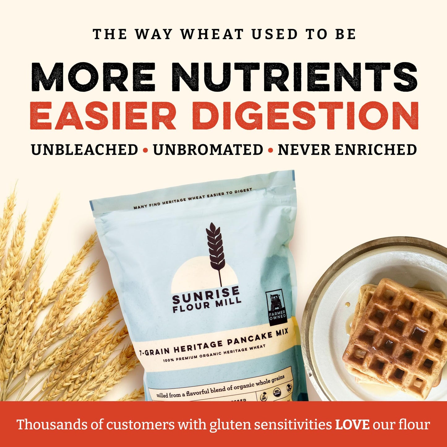 Sunrise Flour Mill 7-Grain Heritage Pancake Mix, Organic, 5 lbs, Zero Additives, Fluffy Waffles, Easier to Digest