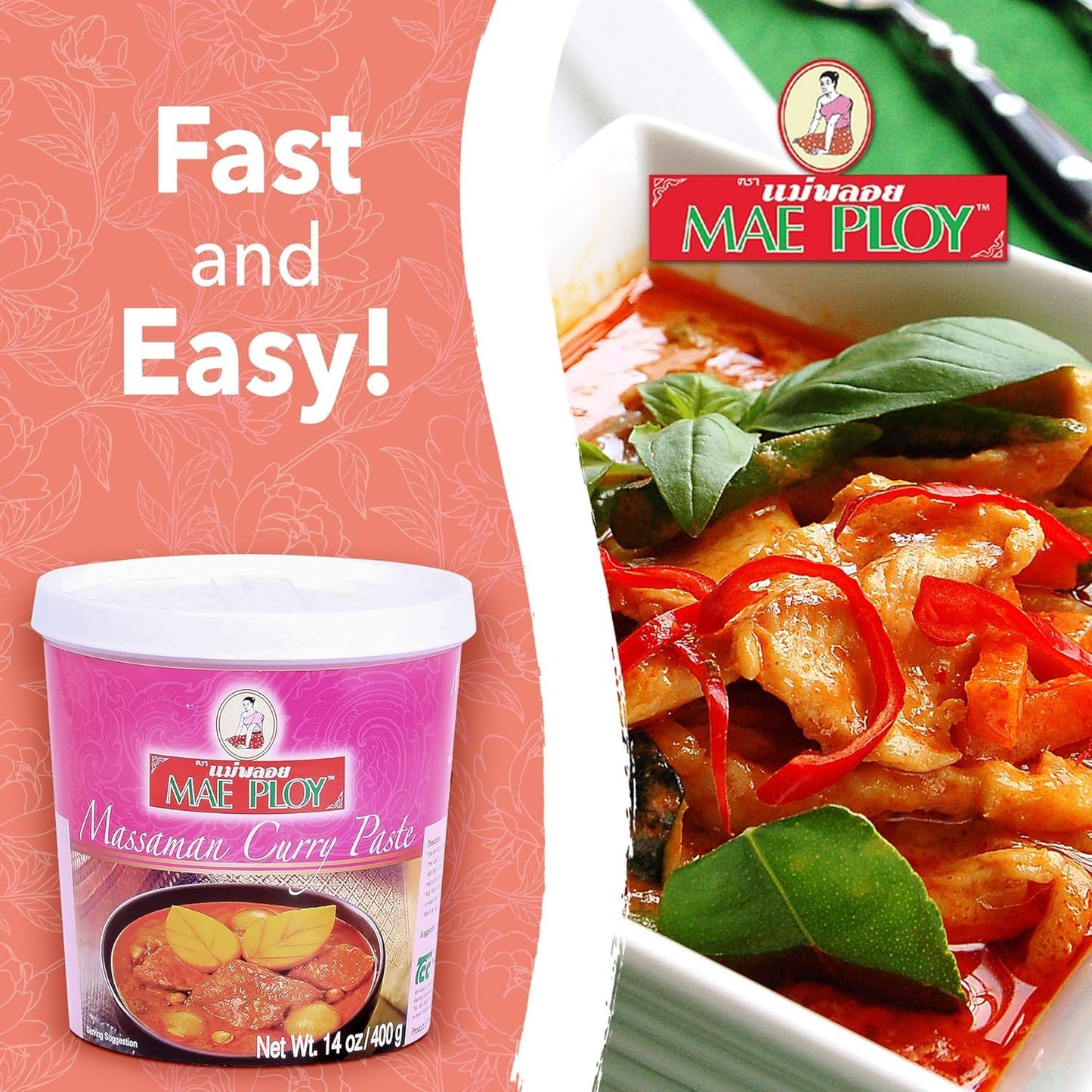 Mae Ploy Massaman Curry Paste, Authentic Thai Masaman Curry Paste For Thai Curries And Other Dishes, Aromatic Blend Of Herbs, Sp