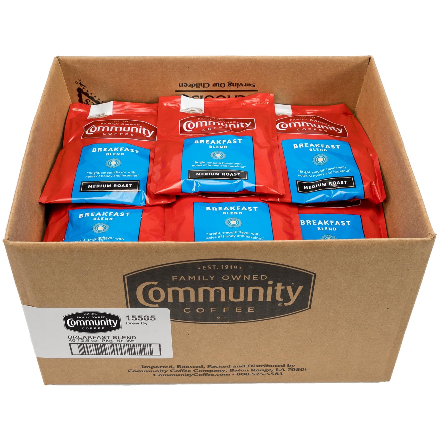 Community Coffee Ground Coffee Packets, Breakfast Blend Medium Roast, Pre-Measured 2.5 Ounce Individual Coffee Packets, Box Of 4