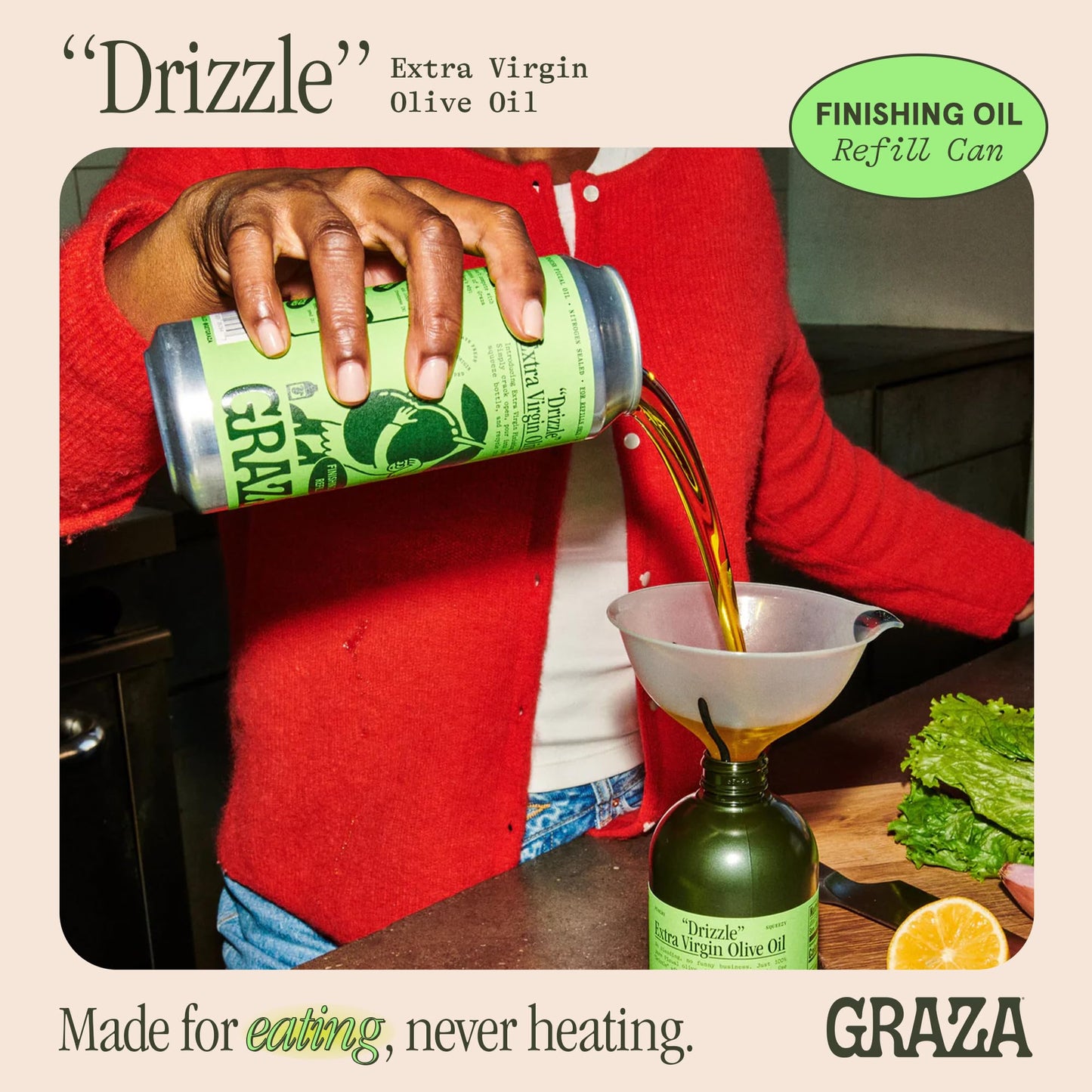 Graza Extra Virgin Olive Oil, High Polyphenol Finishing Oil, 16.9 Fl Oz Refill Can, Single Farm Olives from Spain
