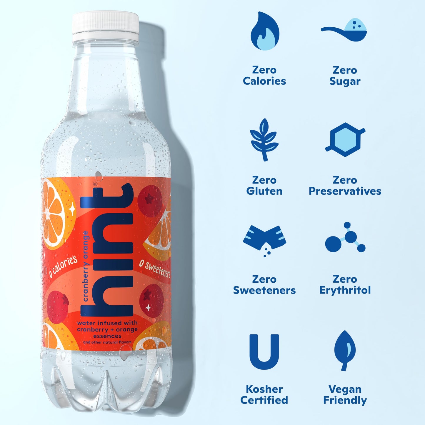 Hint Fruit-Infused Bottled Water  Cranberry Orange- Sugar Free Flavored Water with Zero Calories  Naturally Flavored  and No Artificial Sweeteners - 16 Fl Oz (Pack of 12)