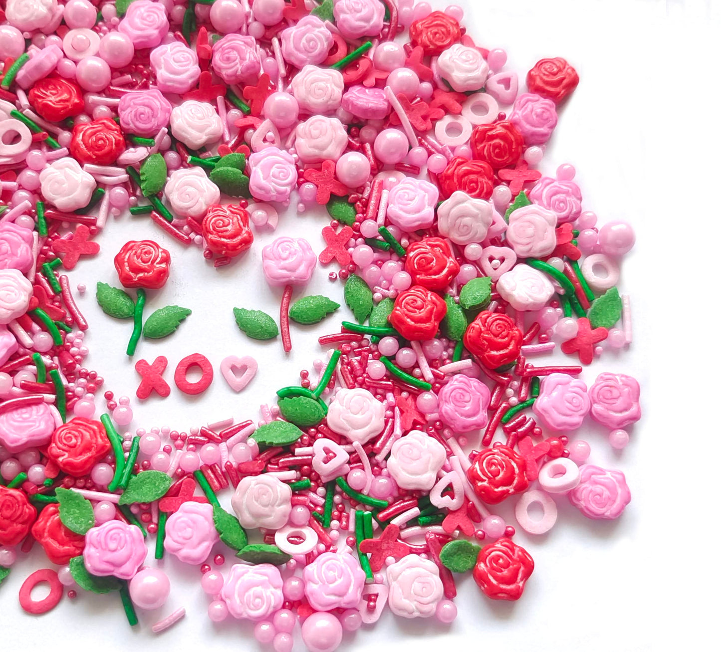 Sentovac Edible Red Pink Rose Mix Sprinkles For Decorating 1 Bottle 3.35Oz/ 95G | Cake Cupcakes And Ice Cream Topper Decorations