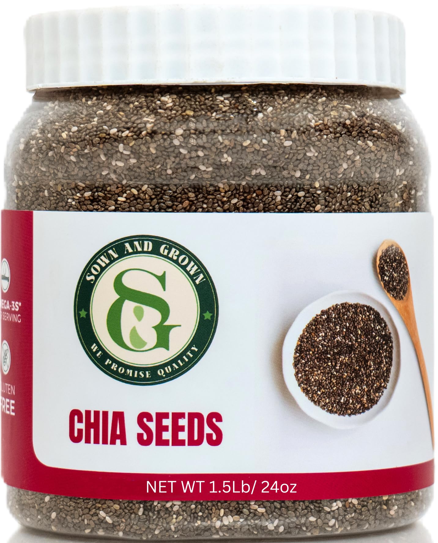 Sown-and-Grown Raw Chia Seeds- 1.5 lb | Chia Seed with Omega-3, Non-GMO, Gluten-Free, Keto Diet Friendly, Vegan, Good Source of 