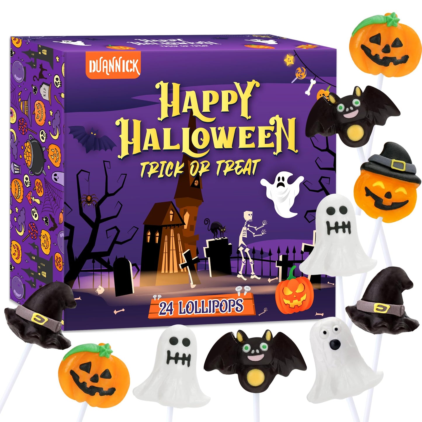Halloween Lollipops Bulk 24 Party Packs  Fruity Halloween Candy Individually Wrapped for Trick or Treating  Ghost  Bat  Pumpkin Sucker Lollipops for Party Favors  Festive Events & Goody Bag Fillers