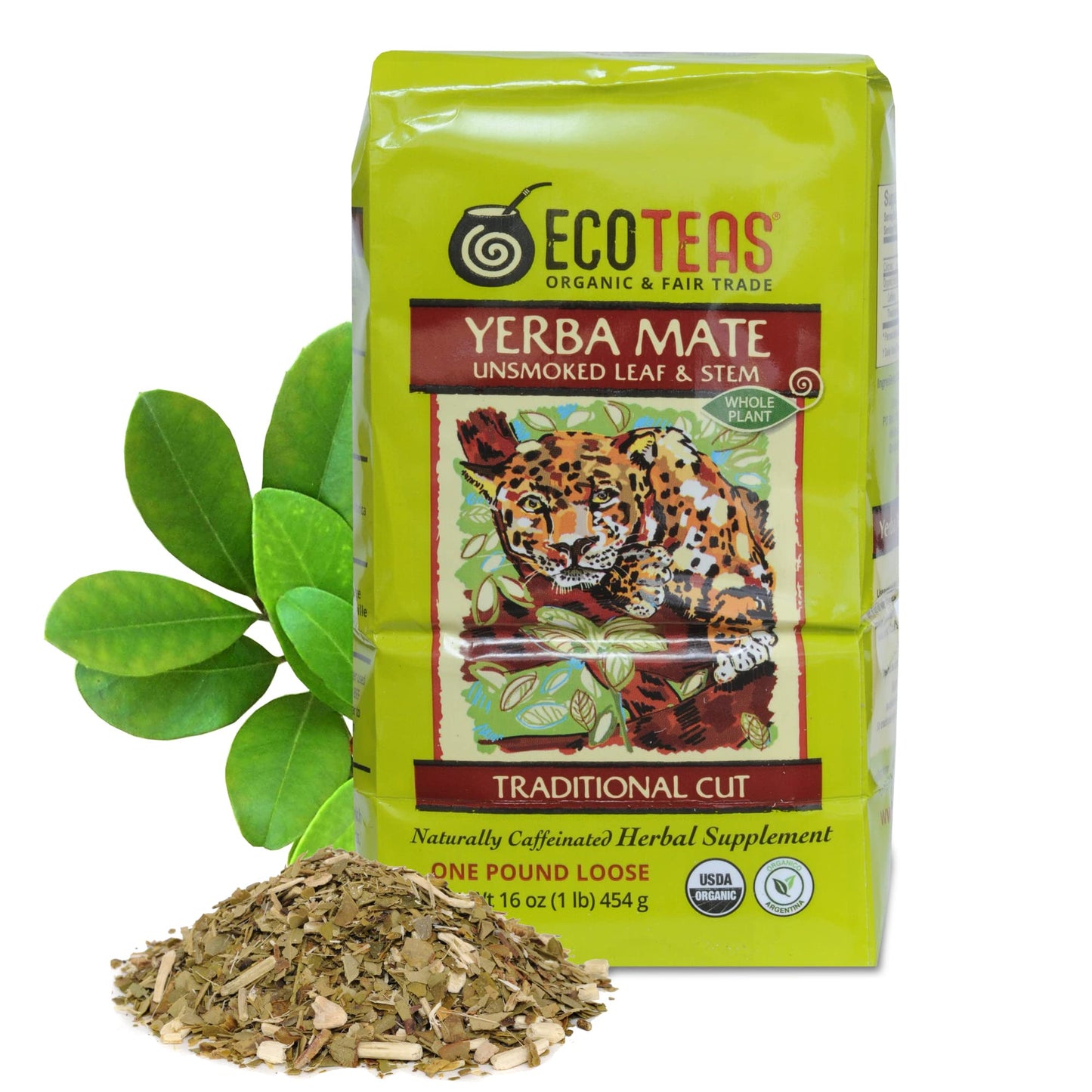 ECOTEAS Organic Yerba Mate Loose Leaf Tea - Unsmoked Detox Herbal Tea - 1 lb - Kosher, Non-GMO, Gluten-Free
