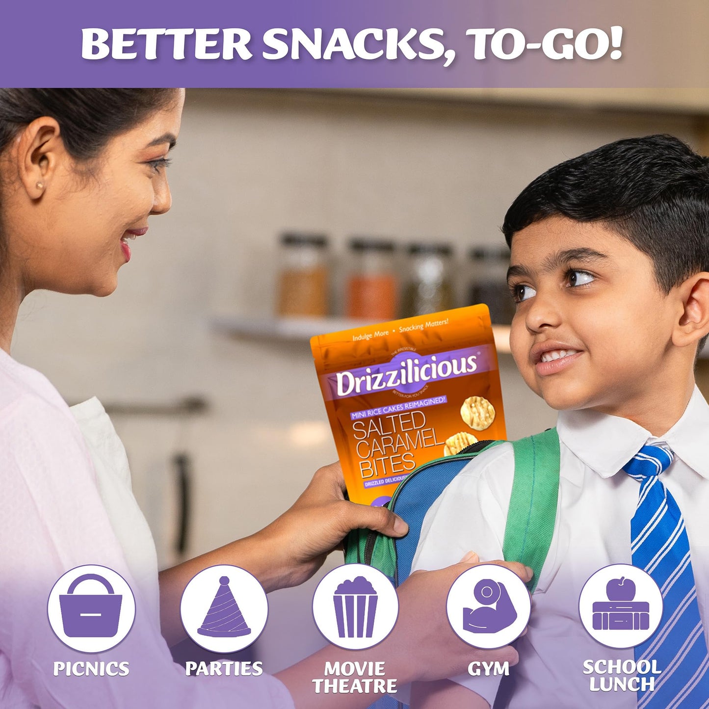 Drizzilicious Mini Rice Cakes Salted Caramel - Rice Crisps, Healthy Snack For Mature-Themeds & Kids, Flavored Rice Cakes, Vegan, Gluten Free, Allergen Free, 90 Calories Per Serving- 4 Oz (Pack Of 6)