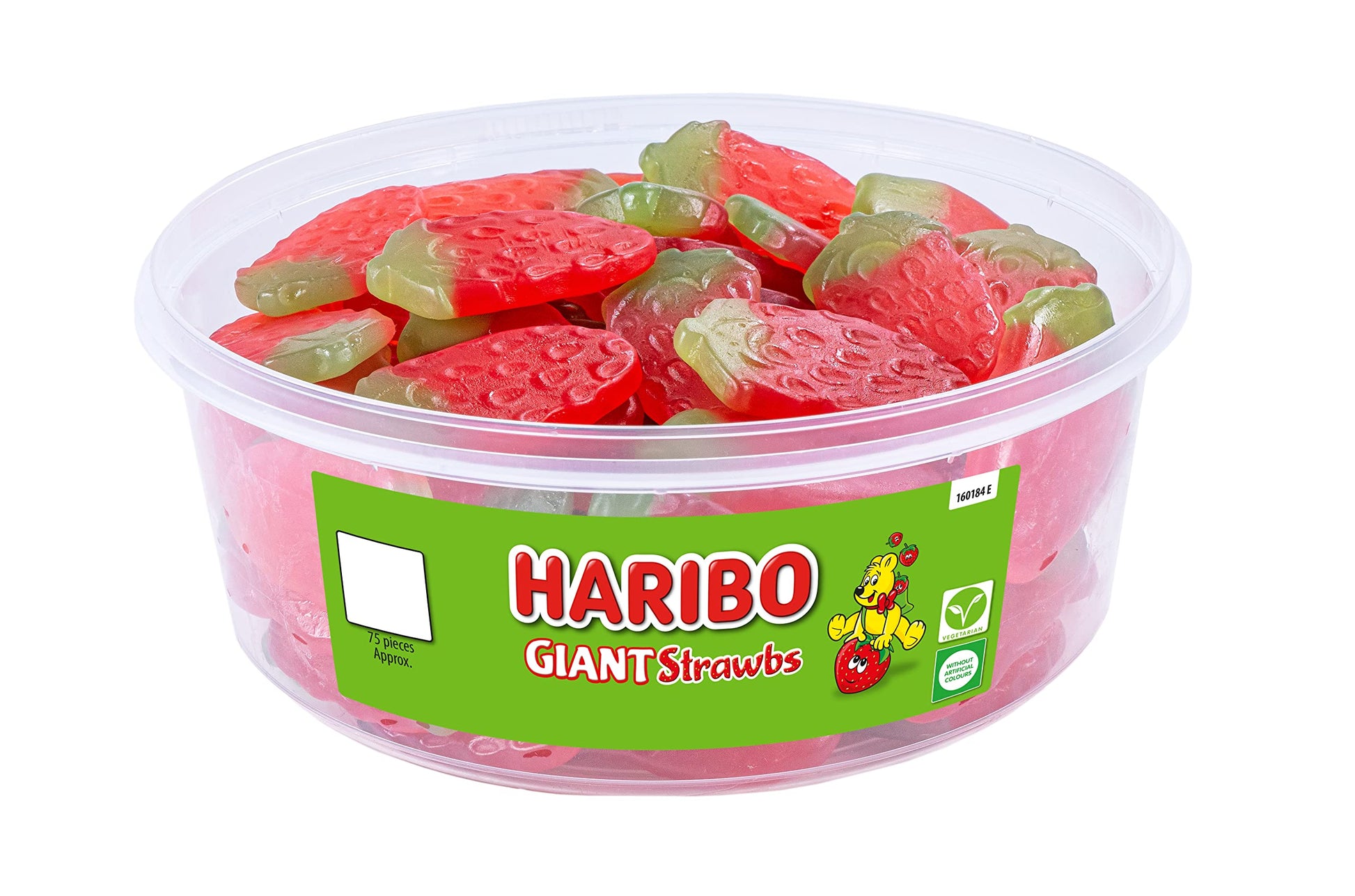 HARIBO Giant Strawbs - 75 Pieces of Fruity Gummy Strawberries - Sweets Tub