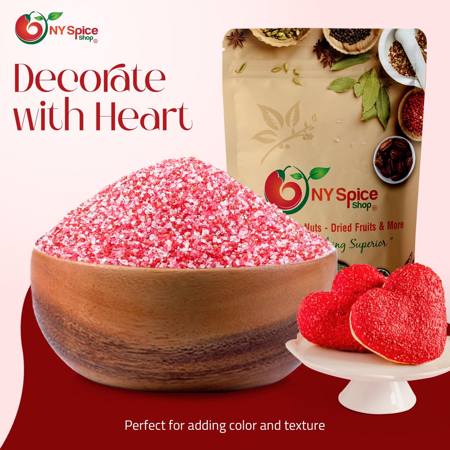 NY Spice Shop Edible Sprinkles - 1 Pound Valentine Sanding Sugar for Cookie Decoration
