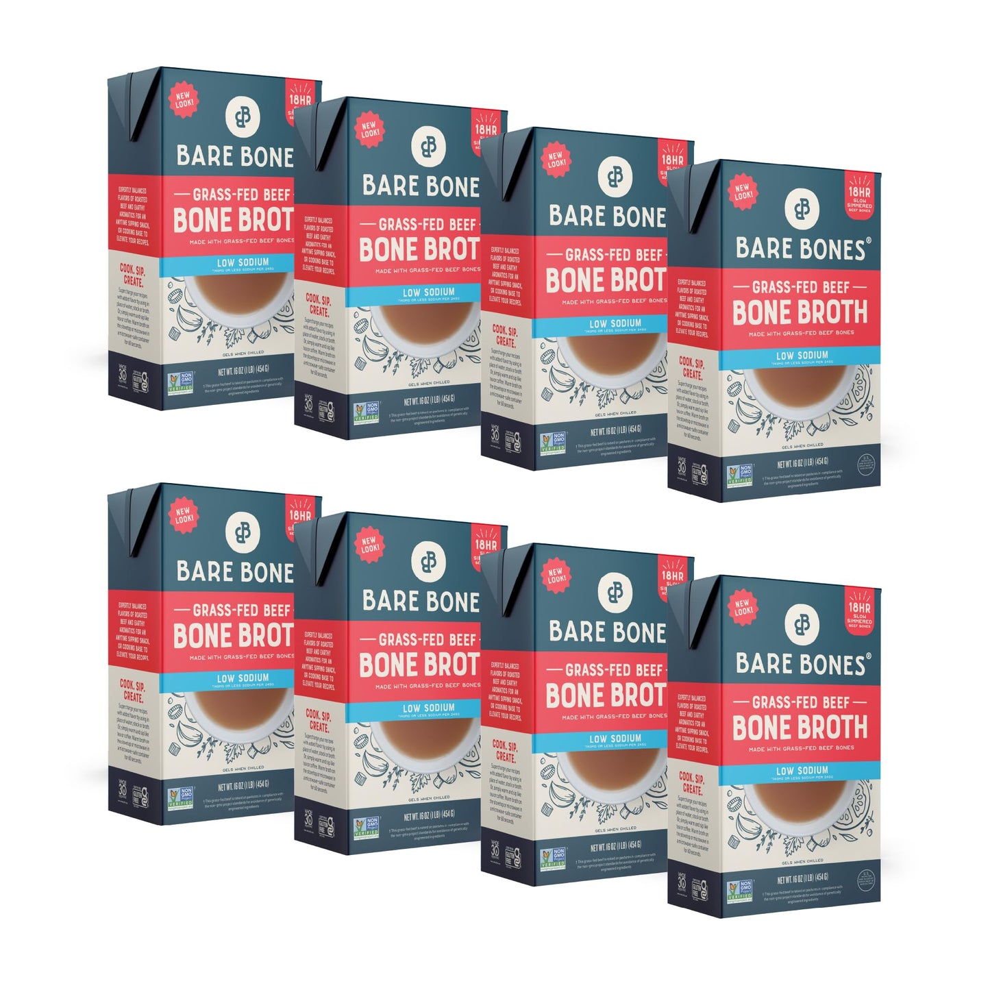 Bare Bones Low Sodium Grass-Fed Beef Bone Broth | Pour W/ Pasture Raised Protein & Collagen For Cooking & Sipping | No Artificia