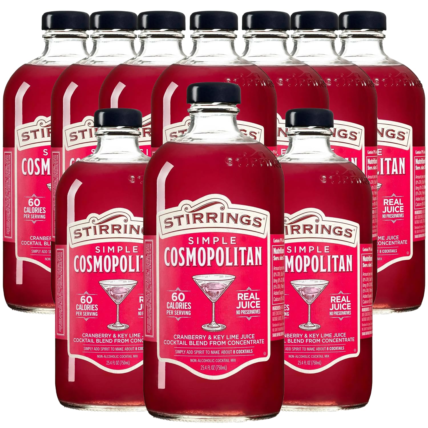 ChromaCast Cosmopolitan Cocktail Mix, 10 Pack, 750ml Bottles, Real Juice, No Preservatives, 90 Calories