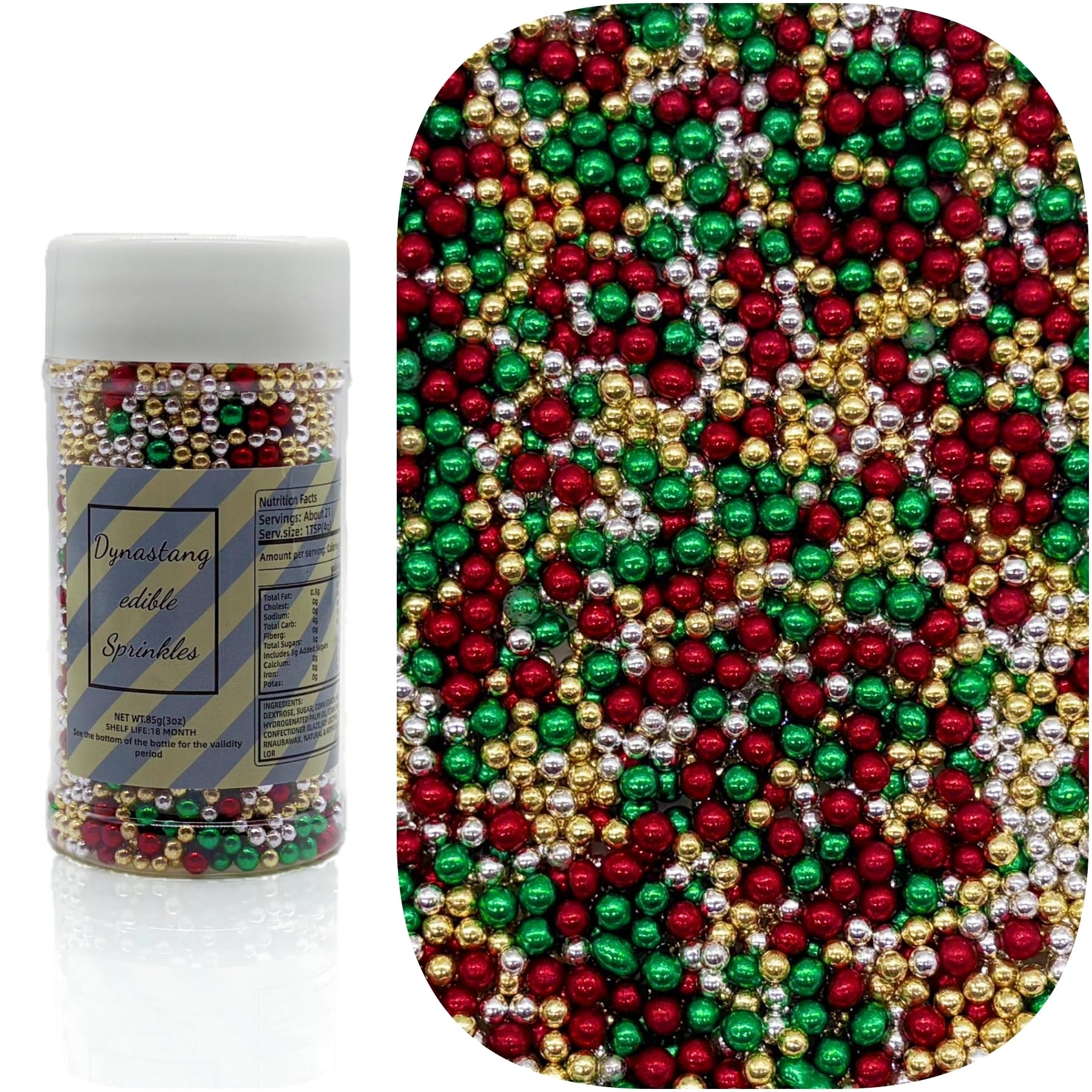 Dynastang 2mm Christmas Pearls Sprinkles Edible Pearls Cake Decorating Stars Cake Decorations Cupcake Toppers Cookie Decorating 