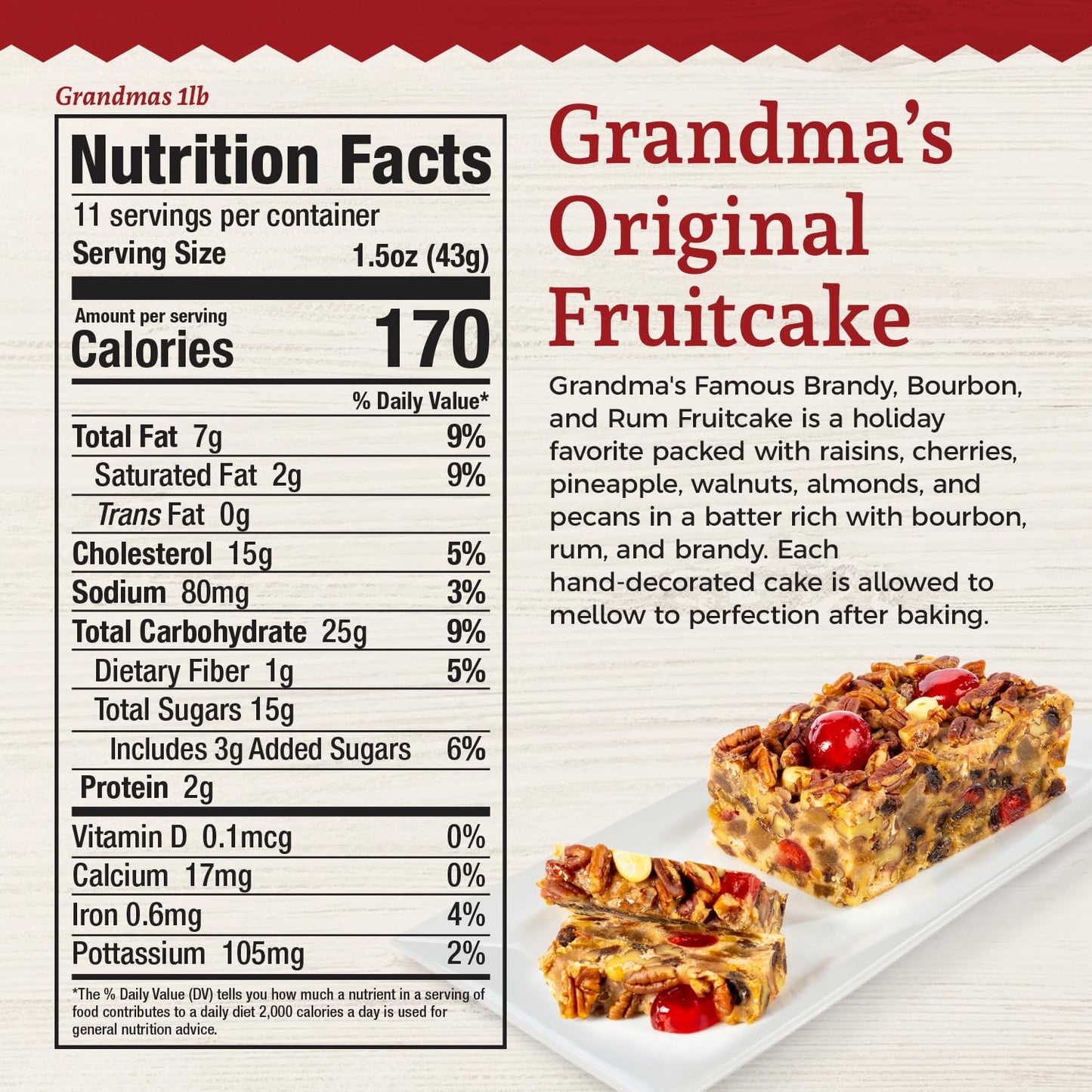 Beatrice Bakery Co. Fruitcake, Grandmas Old Fashioned, 16 Ounce, spirit-inspired flavor and spirit-inspired flavor, Model 23-O62O-0X2S