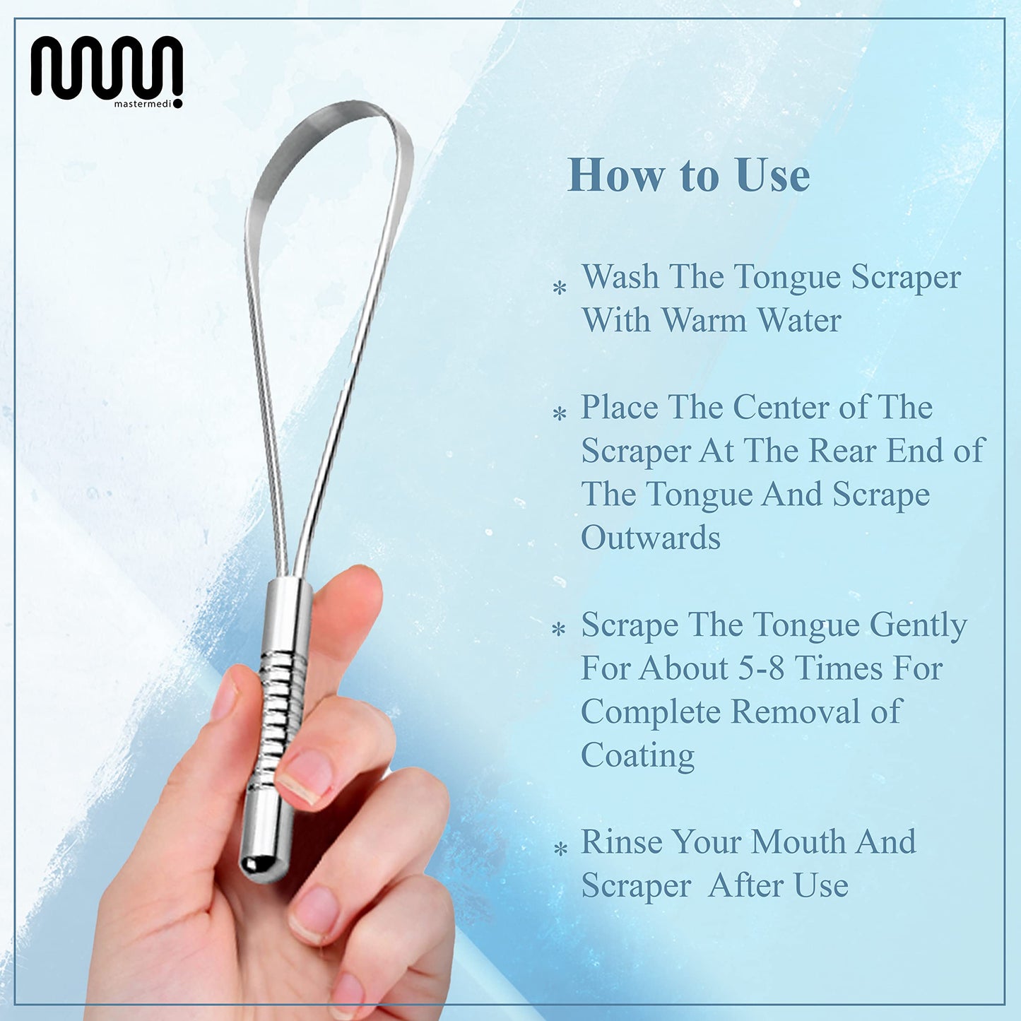 MasterMedi Stainless Steel Tongue Scraper – Bad Breath Treatment for Adults & Kids, Ergonomic Design, Easy to Use Oral Care Tool