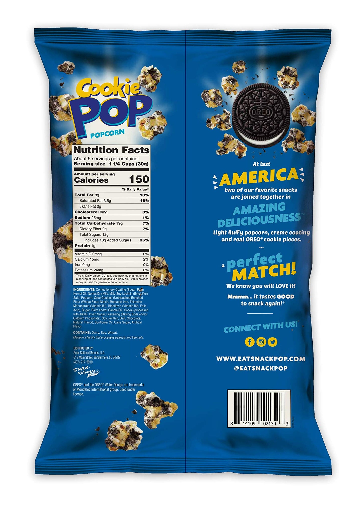 Cookie Pop Oreo Cookie Coated Popcorn (5.25Oz Bags) Made With Real Oreo Cookie Pieces - Pack Of 12