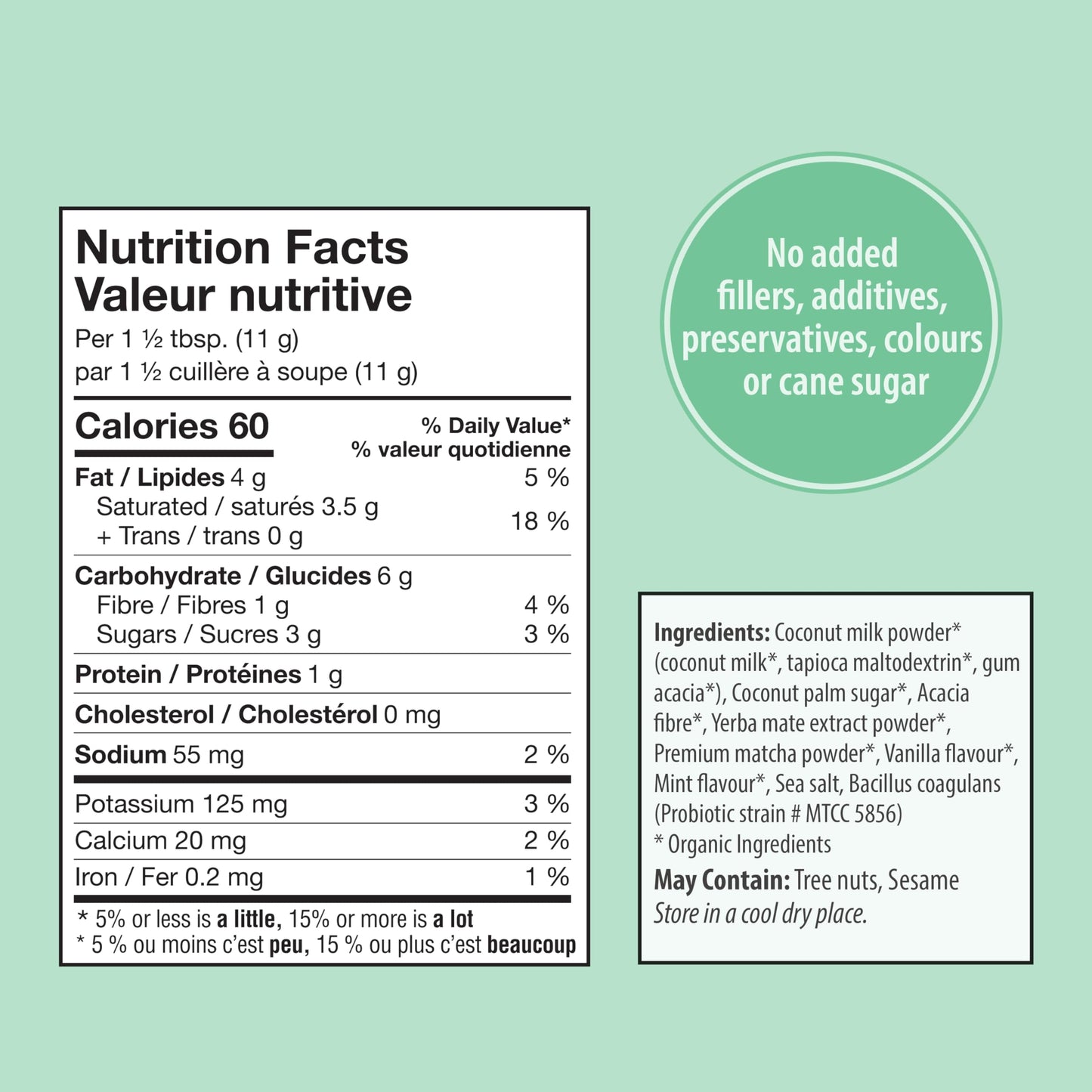 Organic Traditions Yerba Mate Tea Mint Latte with Matcha, Instant Dairy-Free Superfood Latte, 150g/5.3oz Bag