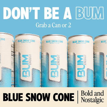 Bum Energy Sugar-Free Energy Drink, Blue Snow Cone, Natural Caffeine, 12 oz, Pack of 12
