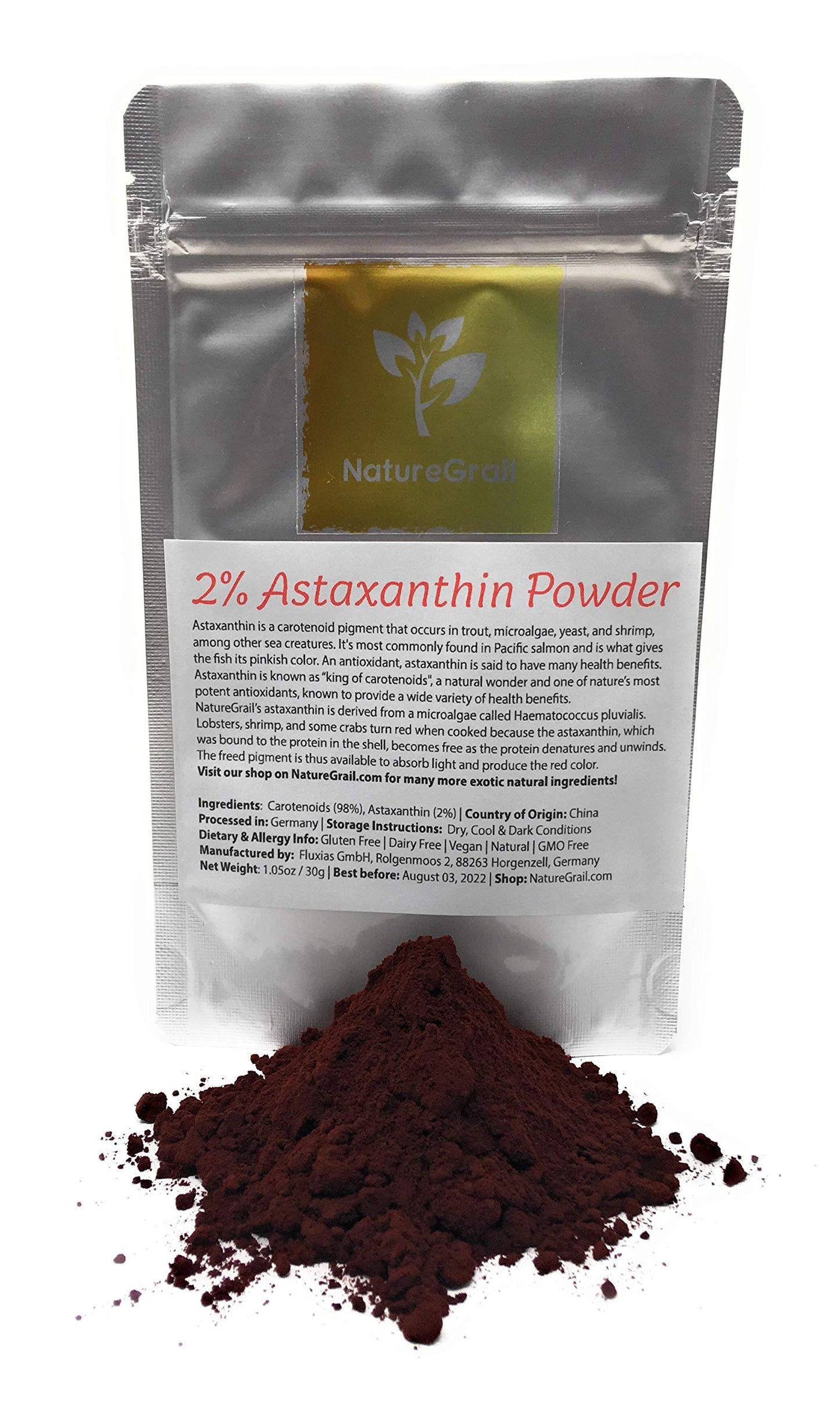 2% Astaxanthin Powder - Haematococcus Pluvialis - Natural Red Food Dye - Occurs Naturally In Certain Algae And Causes The Pink O