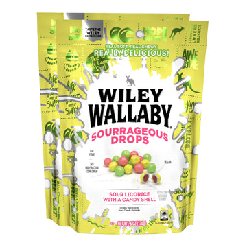Wiley Wallaby 6 Ounce Sourrageous Drops Mix Of Watermelon, Green Apple And Lemon Soft & Chewy Licorice With A Candy Shell, 2 Pac