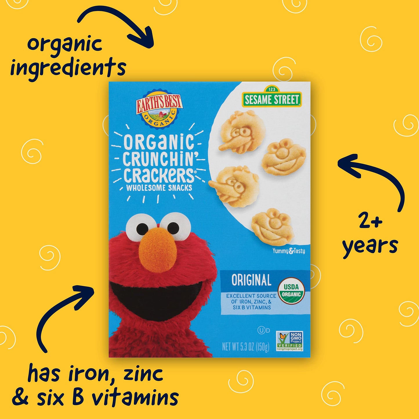Earths Best Organic Kids Snacks, Sesame Street Toddler Snacks, Organic Crunchin  Ers, Wholesome Snacks For Toddlers 2 Years And Older, Original, 5.3 Oz Box (Pack Of 6)