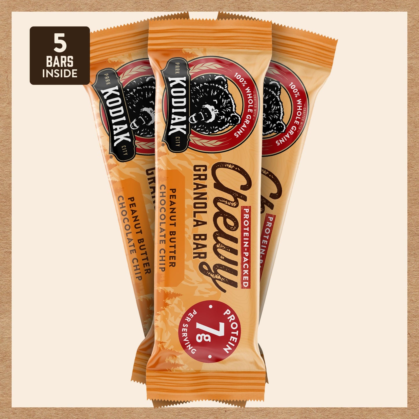 Kodiak Cakes Chewy Granola Snack Bars, Peanut Butter Chocolate Chip, High Protein, 100% Whole Grains, 12 Boxes With 5 Bars Each (60 Bars Total)