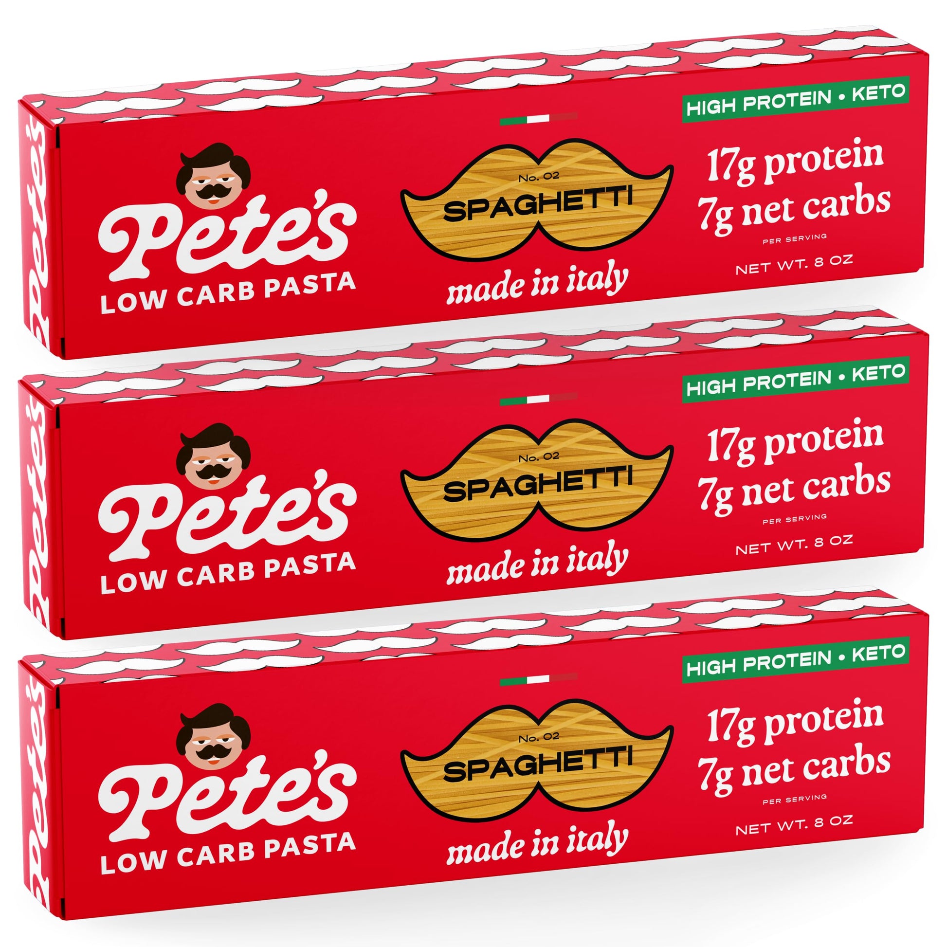 Petes Pasta 3 Pack Spaghetti Noodles Pasta 8Oz - 7G Low Carb Pasta - 17G High Protein Pasta, Authentic Italian Keto Pasta Noodle