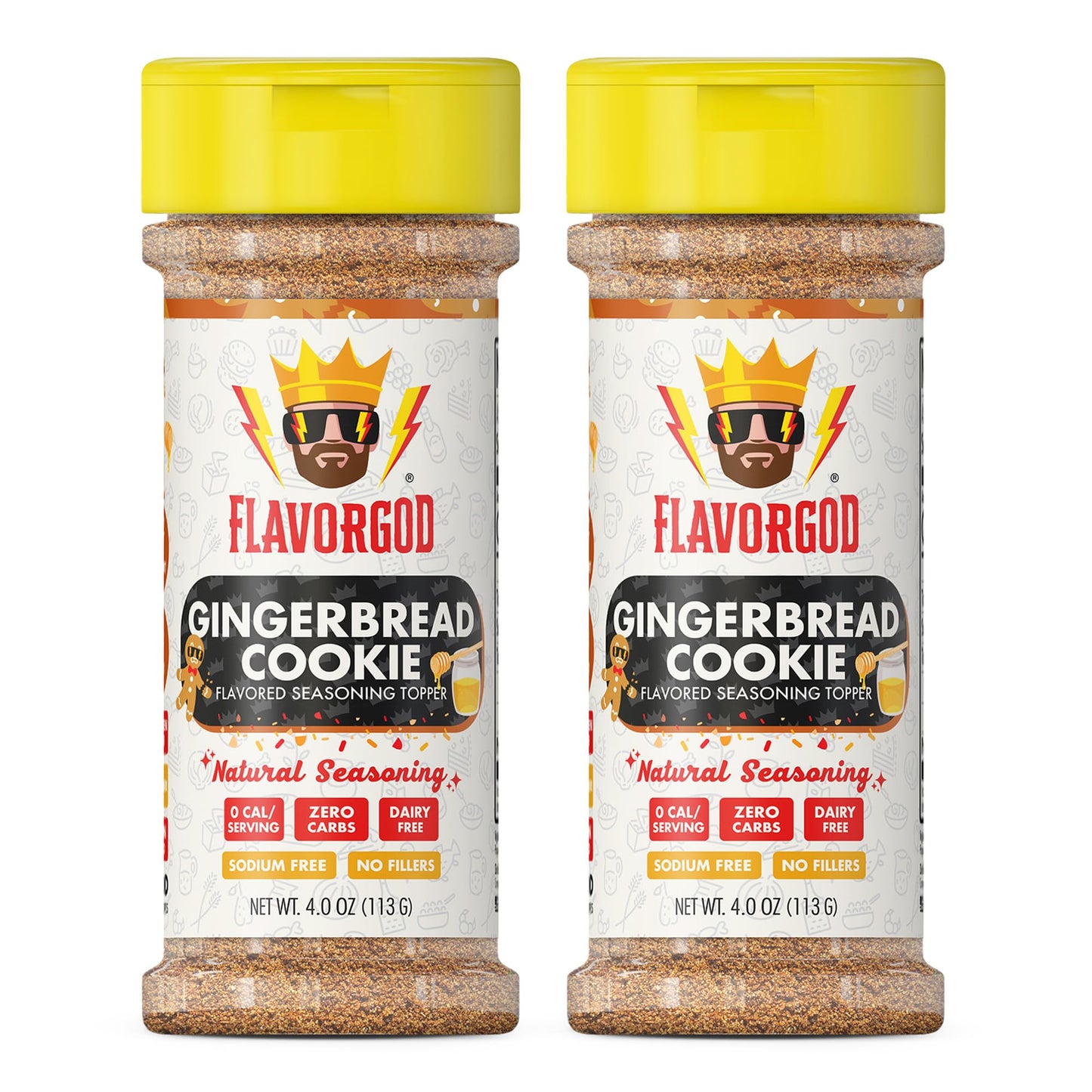 Gingerbread Cookie Topper Mix (2 Bottle) By Flavor God - Enhanced All Natural & Healthy Spice Blend For Ice Cream & Coffee - Kosher, Low Sodium, & Dairy-Free - Great Flavor Spices And Seasoning Gift