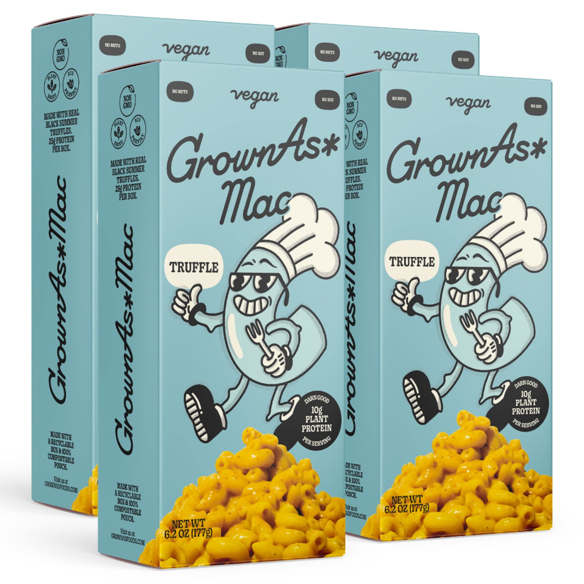 GrownAs Vegan Mac & Cheese, 4 Pack, 25g Protein, Dairy Free, Real Truffle Flavor, Easy to Prepare