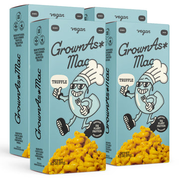 GrownAs Vegan Mac & Cheese, 4 Pack, 25g Protein, Dairy Free, Real Truffle Flavor, Easy to Prepare