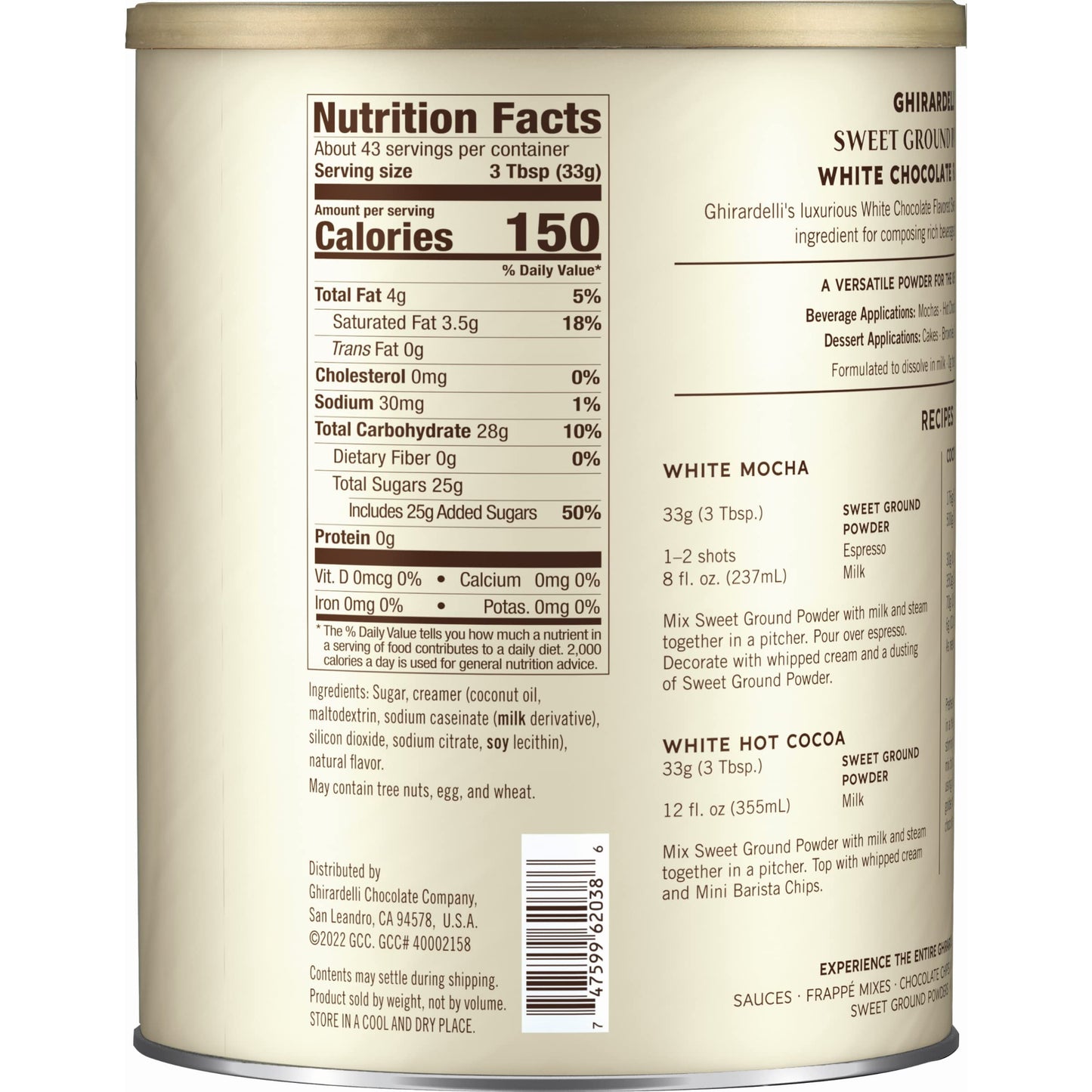 Ghirardelli - Sweet Ground Chocolate & Cocoa Gourmet Powder 3 lbs & Sweet Ground White Chocolate Gourmet Flavored Powder 3.12 lb