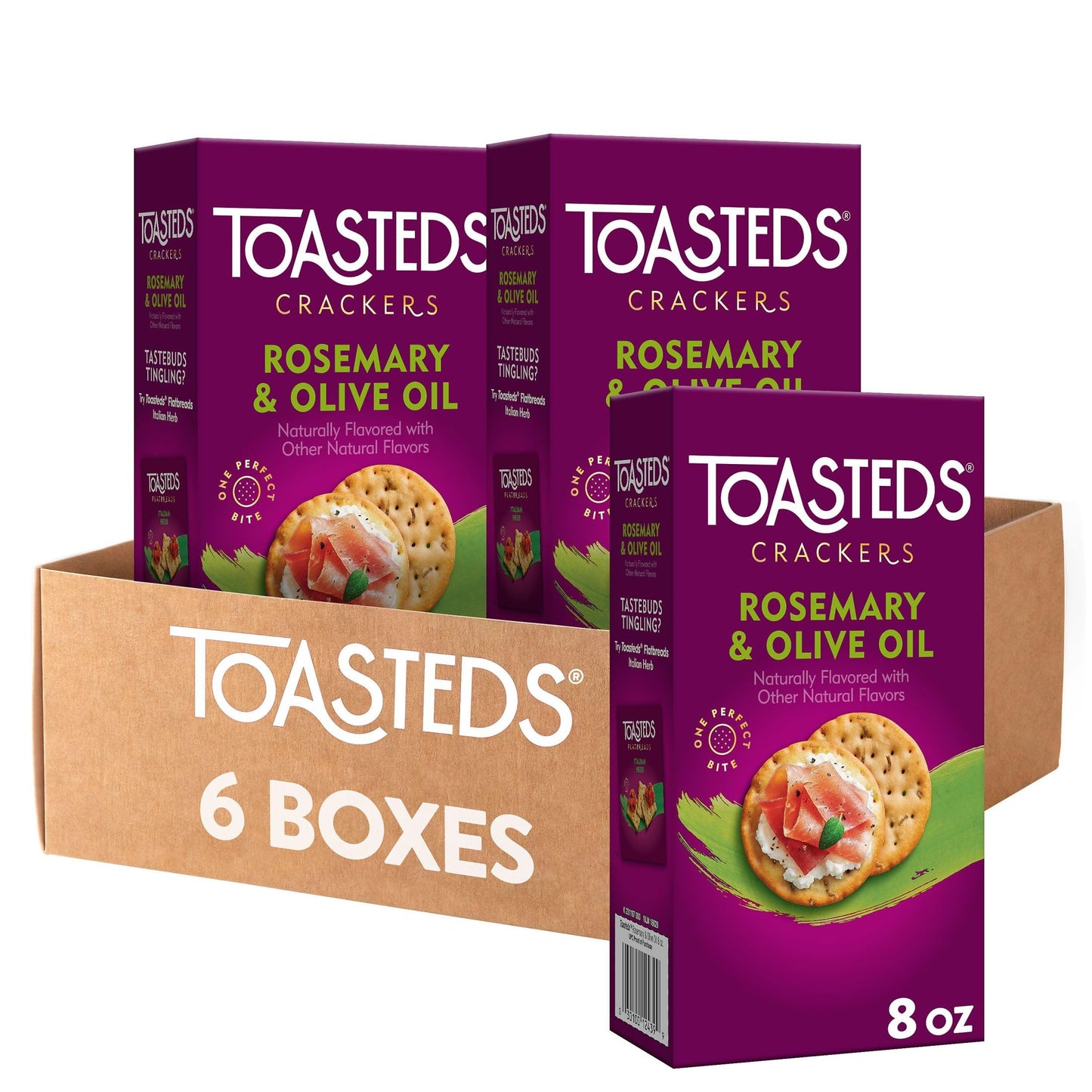 Toasteds Crackers, Rosemary and Olive Oil, 8 Ounce (Pack of 6)