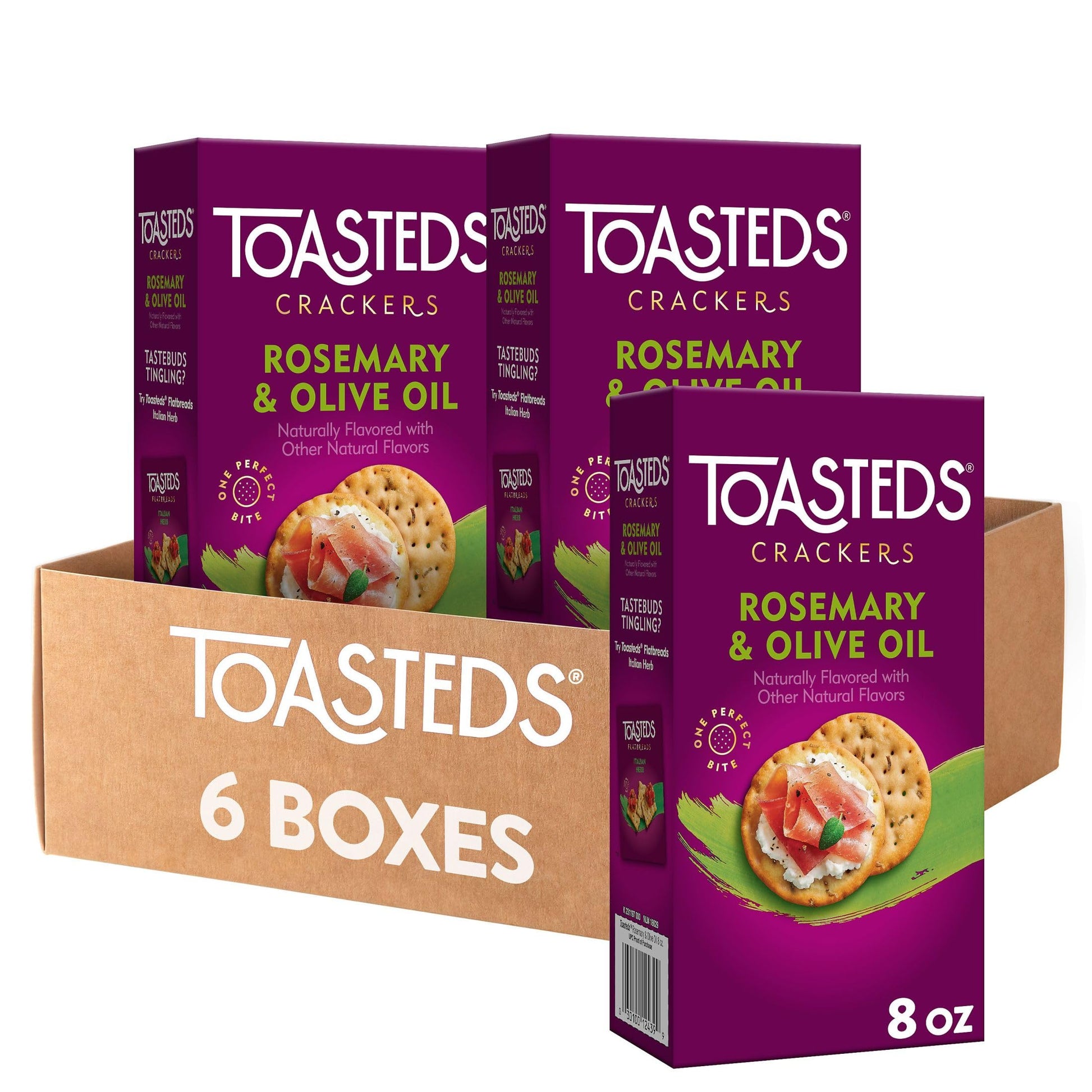 Toasteds Crackers, Rosemary and Olive Oil, 8 Ounce (Pack of 6)