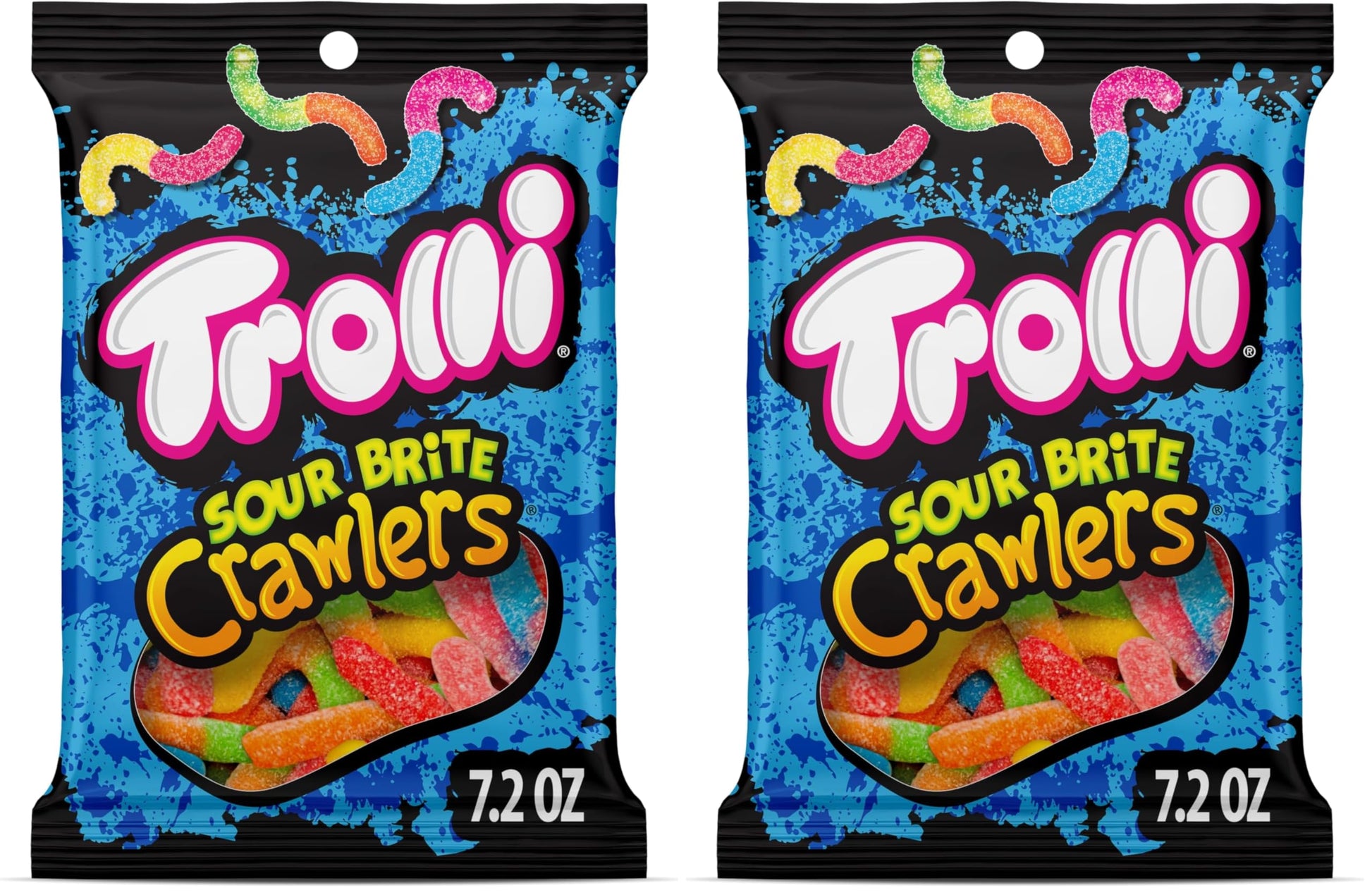 Trolli Sour Brite Crawlers, Original Flavored Sour Gummy Worms, 7.2 Ounce (Pack of 2)