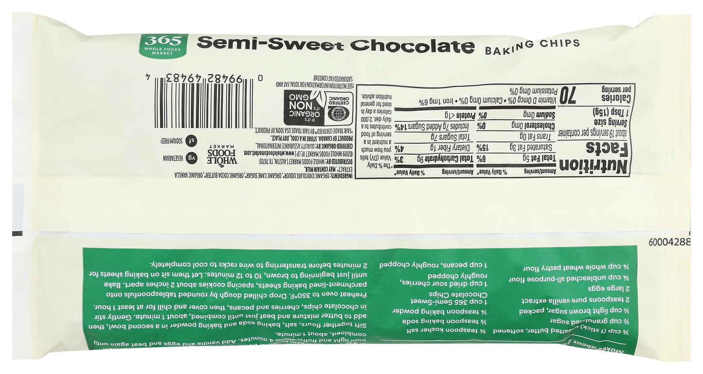 365 by Whole Foods Market, Organic Semi Sweet Chocolate Chips, 10 Ounce