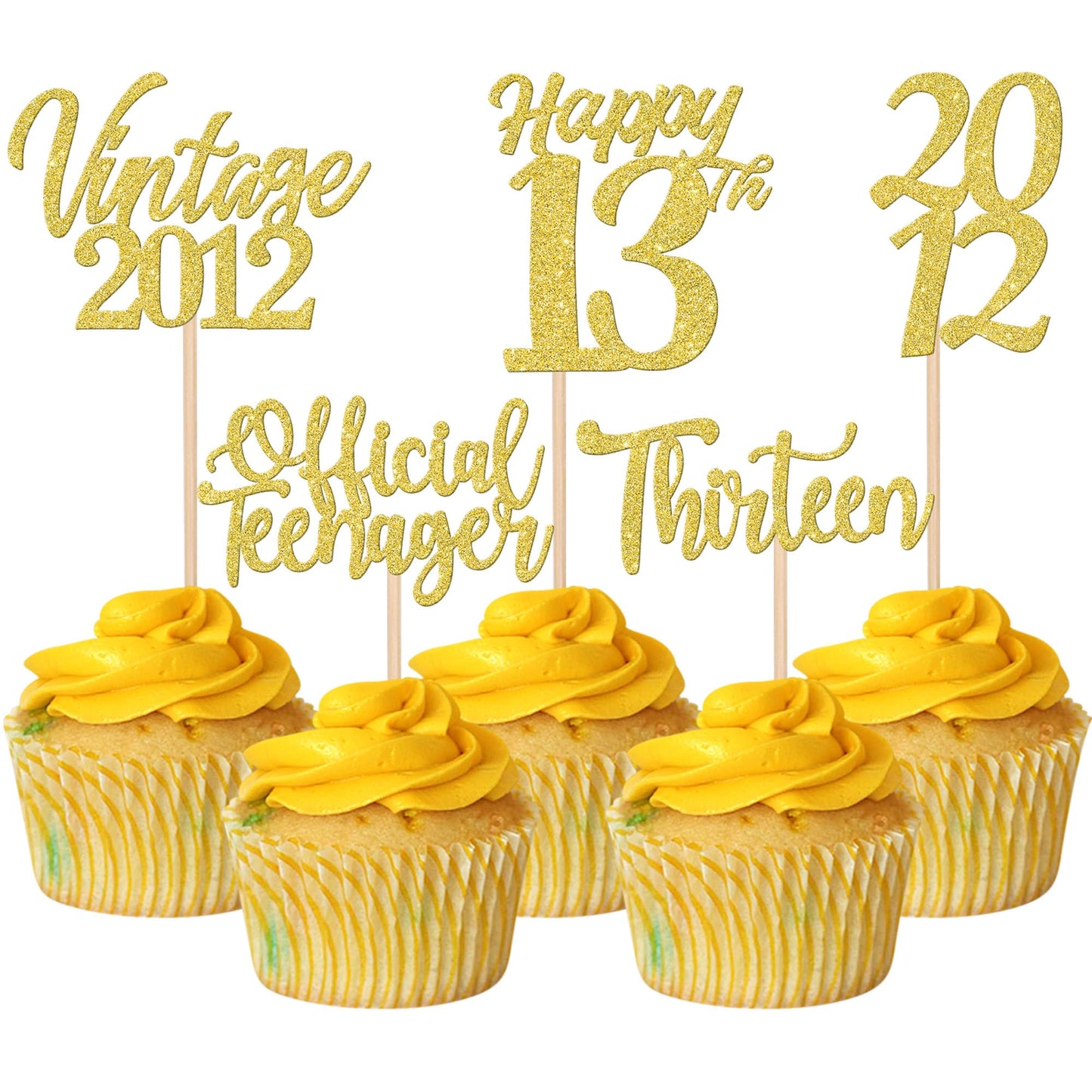 ZHUOWEISM 30PCS Cupcake Toppers - Happy 13th Birthday Decorations, Gold