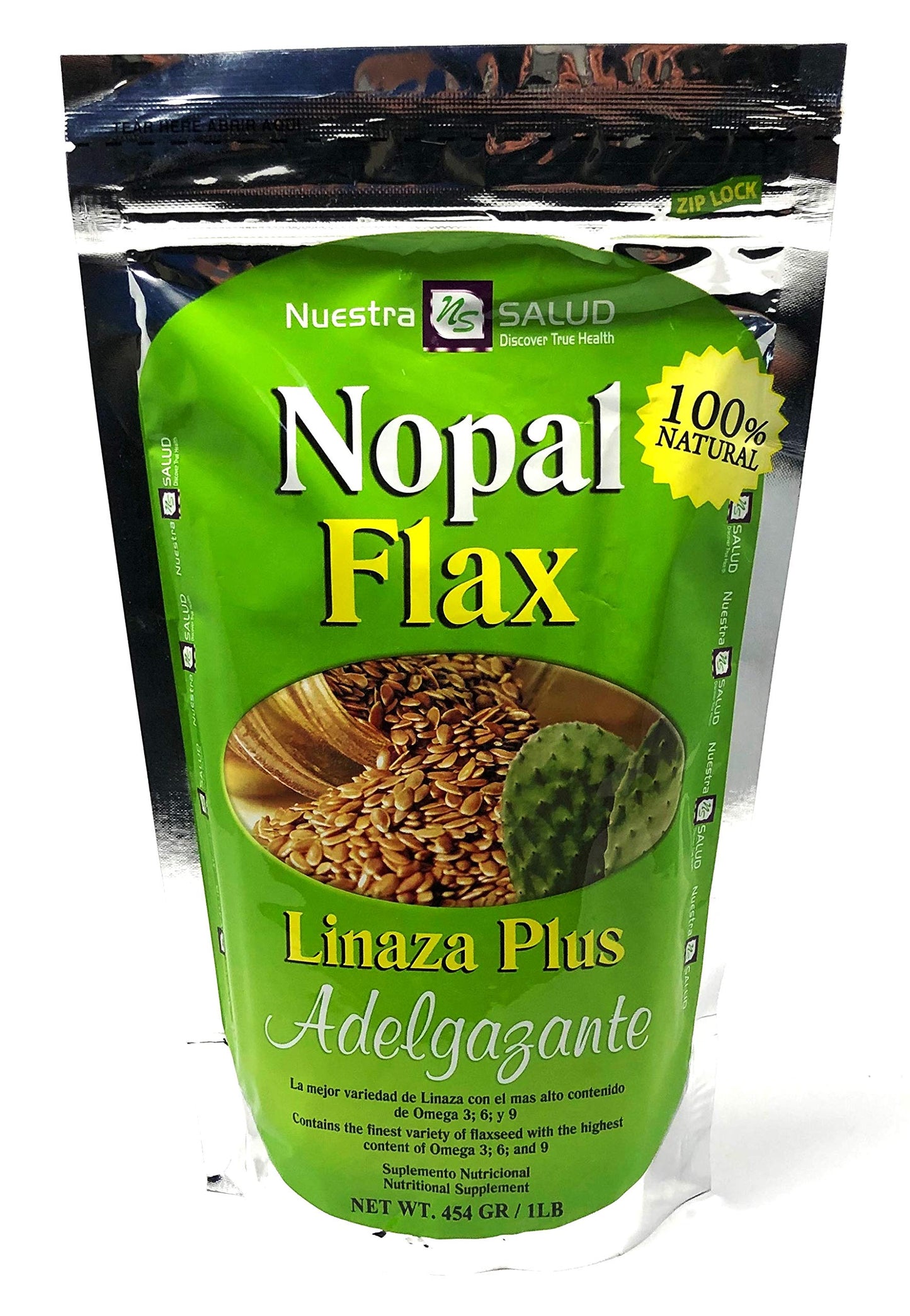 Nopal Flax Linaza Plus Original Colon Cleansing & Constipation (1Lb) 100% Natural Blend Of Ground Linaza -Senna- Lucuma- Prickly