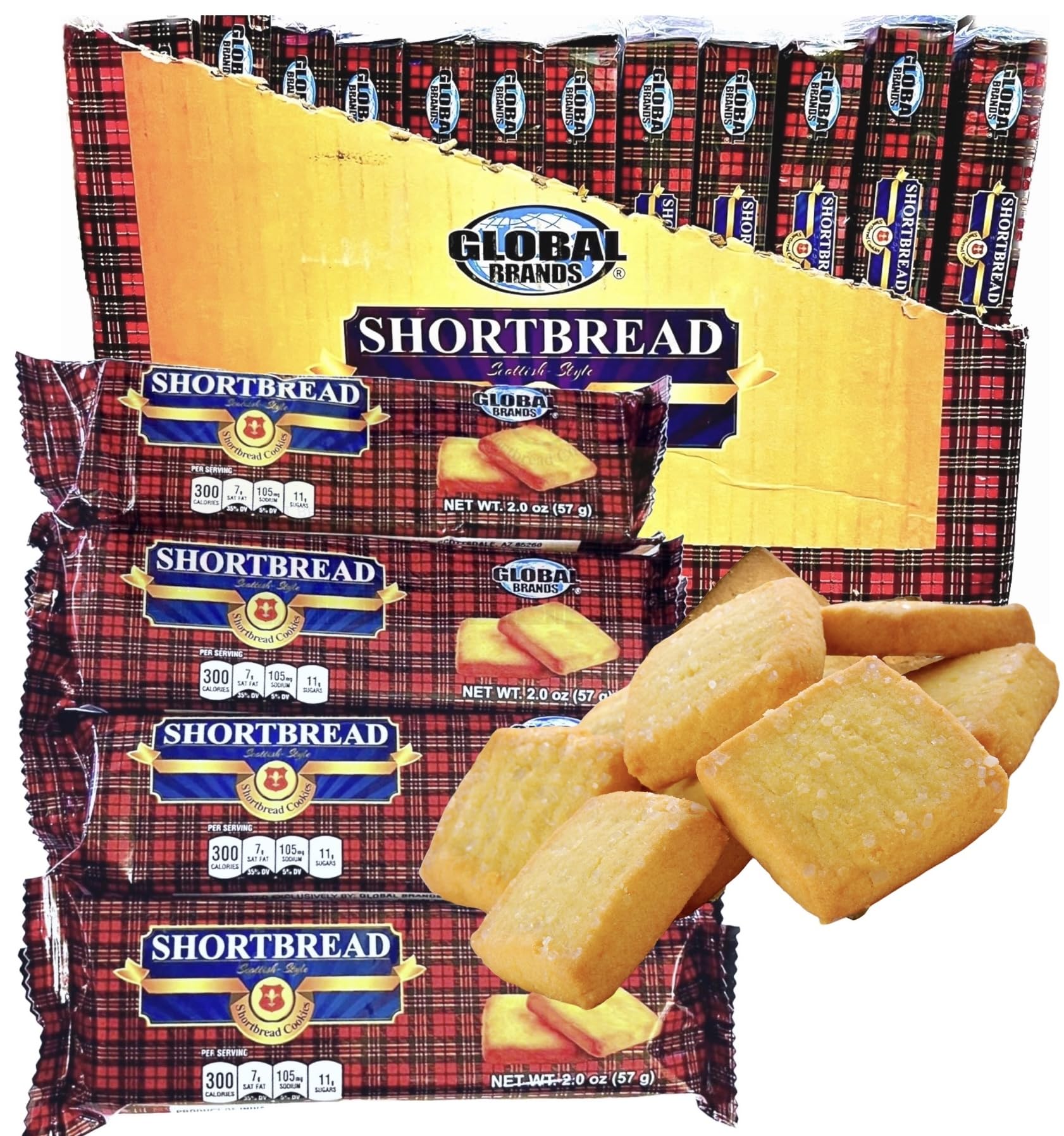 Global Brands Shortbread Cookies, 12 Pack of 2oz Sleeves, Brown/Golden, Compact Size (11.4 x 6.7 x 1 inches)