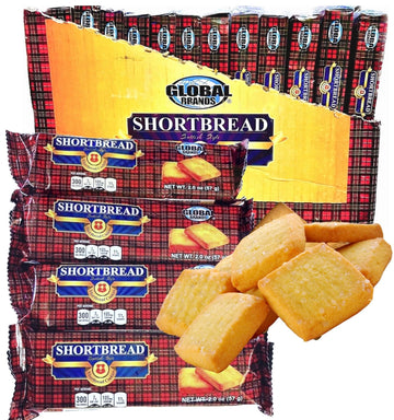 Global Brands Shortbread Cookies, 12 Pack of 2oz Sleeves, Brown/Golden, Compact Size (11.4 x 6.7 x 1 inches)